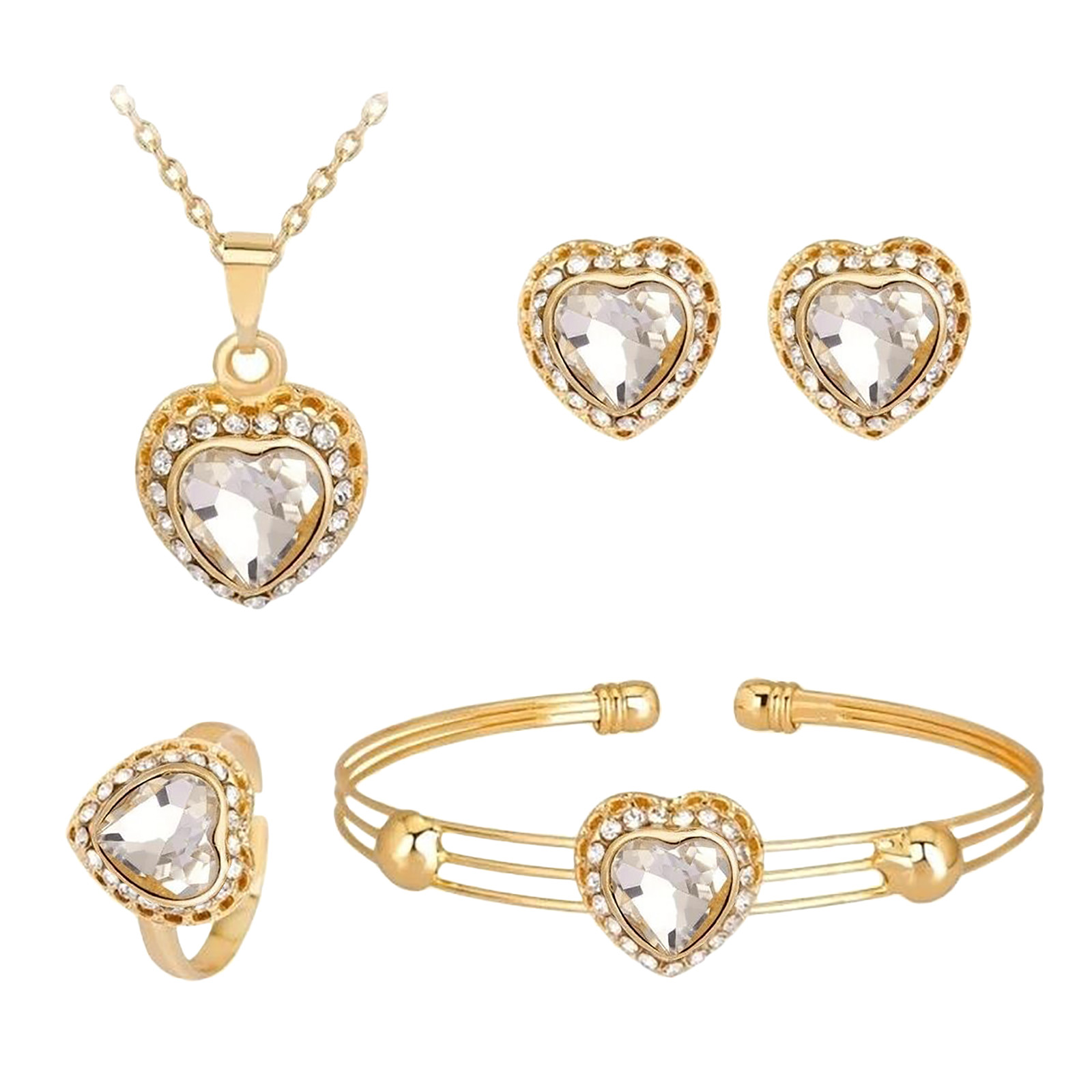 thumbnail image 2 of Cuatro piezas Set Collar Pulsera Piedra Preciosa Anillo Aleación Pendiente Juegos de Joyas, 2 of 2